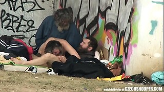 Pure Street Life Homeless 3some Having Hookup on Public